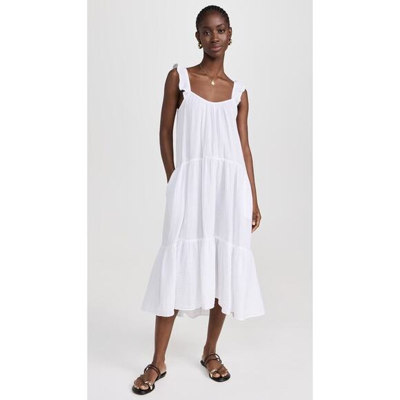 XIRENA Rumer Dress White Gauze Midi Sleeveless Sundress Size Large $258 - Picture 1 of 8